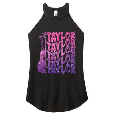 Girl Retro Taylor First Name Personalized Groovy 70s 80s Women's Perfect Tri Rocker Tank