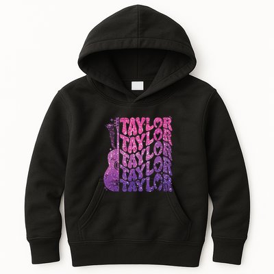 Girl Retro Taylor First Name Personalized Groovy 70s 80s Kids Hoodie