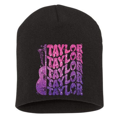 Girl Retro Taylor First Name Personalized Groovy 70s 80s Short Acrylic Beanie
