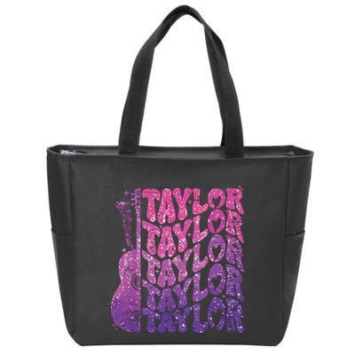 Girl Retro Taylor First Name Personalized Groovy 70s 80s Zip Tote Bag