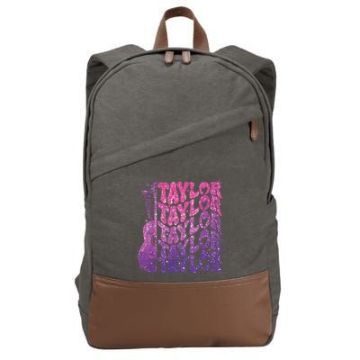 Girl Retro Taylor First Name Personalized Groovy 70s 80s Cotton Canvas Backpack