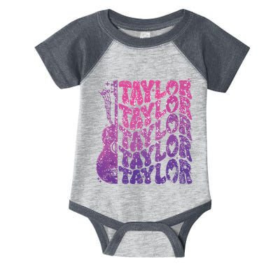 Girl Retro Taylor First Name Personalized Groovy 70s 80s Infant Baby Jersey Bodysuit