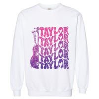 Girl Retro Taylor First Name Personalized Groovy 70s 80s Garment-Dyed Sweatshirt