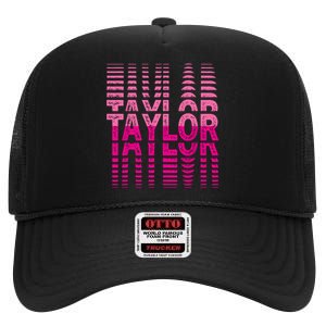 Girl Retro Taylor First Name Taylor Groovy Birthday Taylor High Crown Mesh Back Trucker Hat