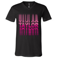 Girl Retro Taylor First Name Taylor Groovy Birthday Taylor V-Neck T-Shirt