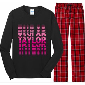 Girl Retro Taylor First Name Taylor Groovy Birthday Taylor Long Sleeve Pajama Set