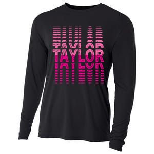 Girl Retro Taylor First Name Taylor Groovy Birthday Taylor Cooling Performance Long Sleeve Crew