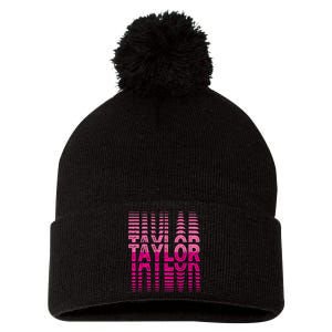 Girl Retro Taylor First Name Taylor Groovy Birthday Taylor Pom Pom 12in Knit Beanie