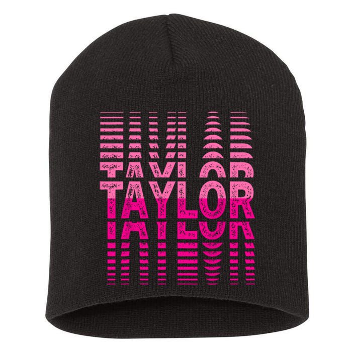 Girl Retro Taylor First Name Taylor Groovy Birthday Taylor Short Acrylic Beanie