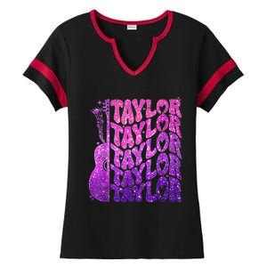 Girl Retro TâYlor First Name Personalized Groovy 80S Pink Ladies Halftime Notch Neck Tee