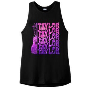 Girl Retro TâYlor First Name Personalized Groovy 80S Pink Ladies PosiCharge Tri-Blend Wicking Tank