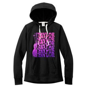 Girl Retro TâYlor First Name Personalized Groovy 80S Pink Women's Fleece Hoodie