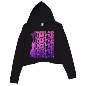 Girl Retro TâYlor First Name Personalized Groovy 80S Pink Crop Fleece Hoodie