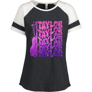 Girl Retro TâYlor First Name Personalized Groovy 80S Pink Enza Ladies Jersey Colorblock Tee