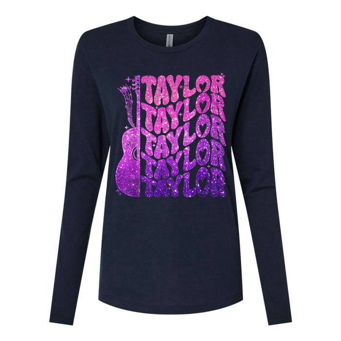 Girl Retro TâYlor First Name Personalized Groovy 80S Pink Womens Cotton Relaxed Long Sleeve T-Shirt