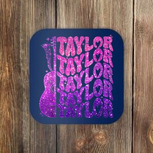 Girl Retro TâYlor First Name Personalized Groovy 80S Pink Coaster