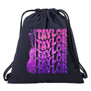 Girl Retro TâYlor First Name Personalized Groovy 80S Pink Drawstring Bag