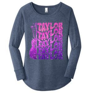 Girl Retro TâYlor First Name Personalized Groovy 80S Pink Women's Perfect Tri Tunic Long Sleeve Shirt