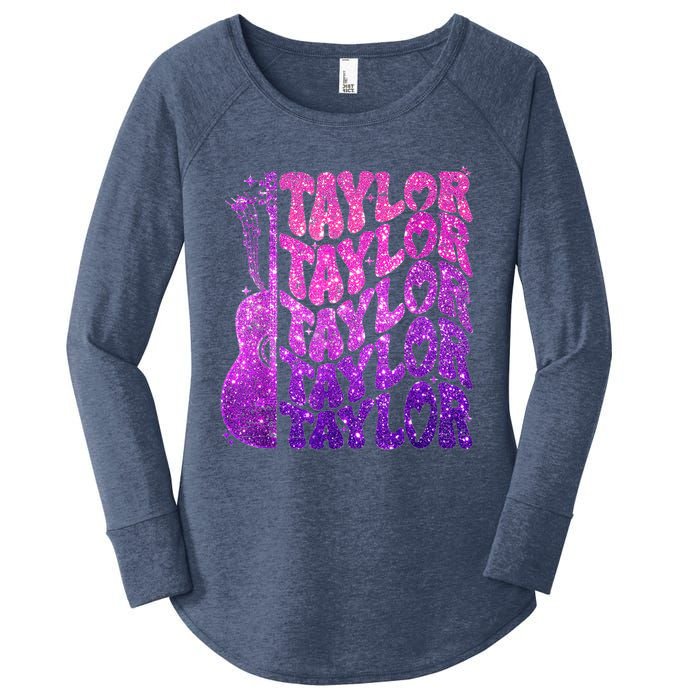 Girl Retro TâYlor First Name Personalized Groovy 80S Pink Women's Perfect Tri Tunic Long Sleeve Shirt