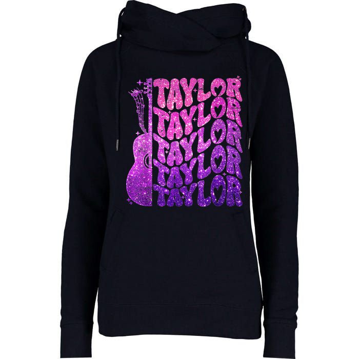 Girl Retro TâYlor First Name Personalized Groovy 80S Pink Womens Funnel Neck Pullover Hood