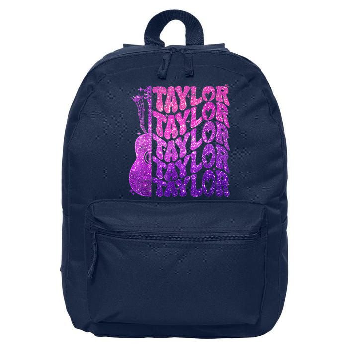 Girl Retro TâYlor First Name Personalized Groovy 80S Pink 16 in Basic Backpack