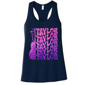 Girl Retro TâYlor First Name Personalized Groovy 80S Pink Women's Racerback Tank