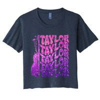 Girl Retro TâYlor First Name Personalized Groovy 80S Pink Women's Crop Top Tee