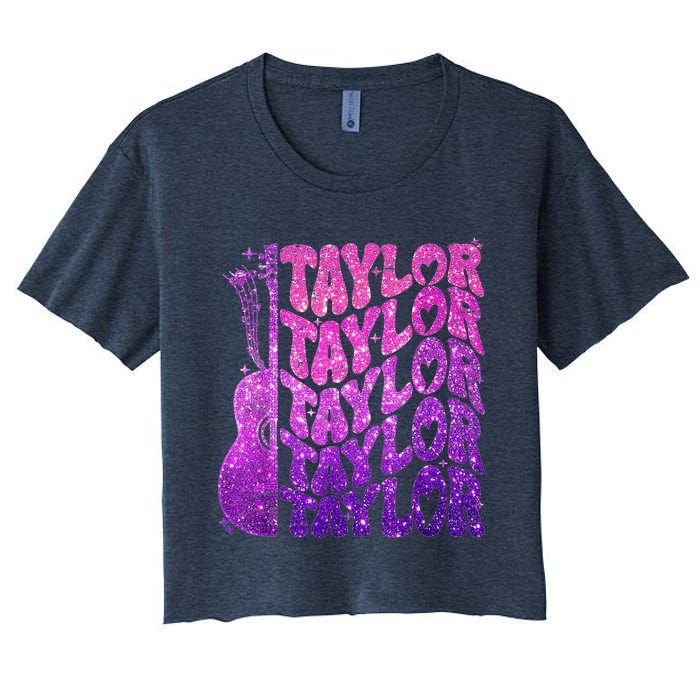 Girl Retro TâYlor First Name Personalized Groovy 80S Pink Women's Crop Top Tee