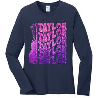 Girl Retro TâYlor First Name Personalized Groovy 80S Pink Ladies Long Sleeve Shirt