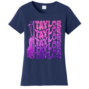 Girl Retro TâYlor First Name Personalized Groovy 80S Pink Women's T-Shirt