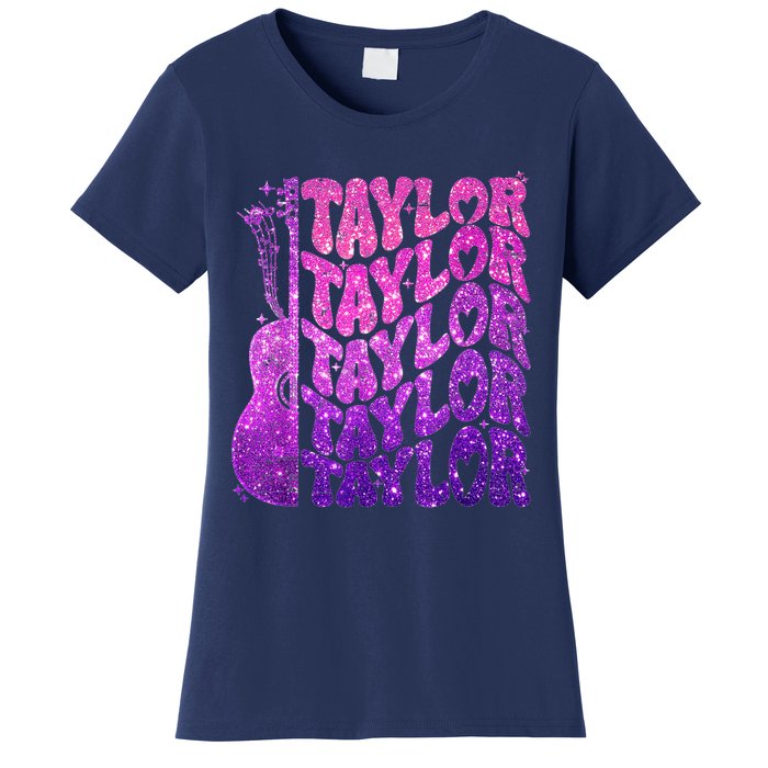 Girl Retro TâYlor First Name Personalized Groovy 80S Pink Women's T-Shirt