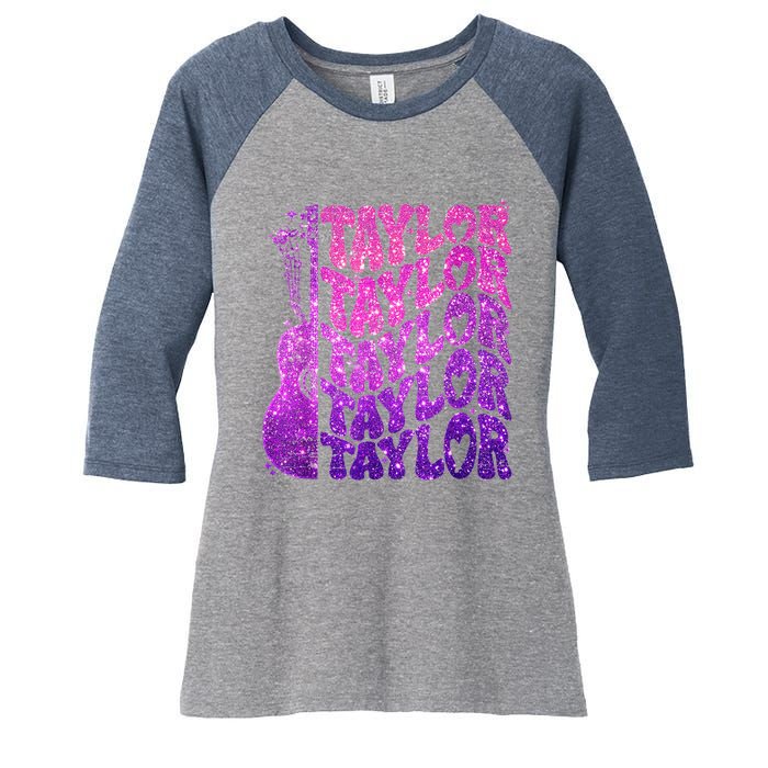 Girl Retro TâYlor First Name Personalized Groovy 80S Pink Women's Tri-Blend 3/4-Sleeve Raglan Shirt