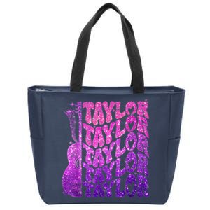 Girl Retro TâYlor First Name Personalized Groovy 80S Pink Zip Tote Bag