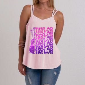 Girl Retro TâYlor First Name Personalized Groovy 80S Pink Women's Strappy Tank