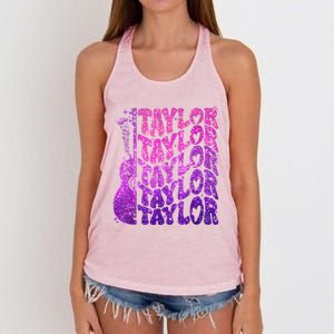 Girl Retro TâYlor First Name Personalized Groovy 80S Pink Women's Knotted Racerback Tank