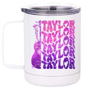 Girl Retro TâYlor First Name Personalized Groovy 80S Pink 12 oz Stainless Steel Tumbler Cup