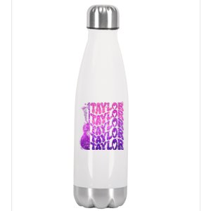 Girl Retro TâYlor First Name Personalized Groovy 80S Pink Stainless Steel Insulated Water Bottle