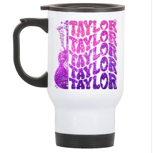 Girl Retro TâYlor First Name Personalized Groovy 80S Pink Stainless Steel Travel Mug