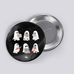 Ghost Reading Teacher Halloween Costume Librarian Book Lover Button