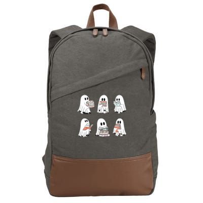 Ghost Reading Teacher Halloween Costume Librarian Book Lover Cotton Canvas Backpack