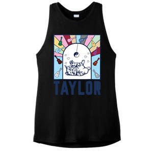 Girl Retro Taylor First Name Personalized Groovy Birthday Ladies PosiCharge Tri-Blend Wicking Tank