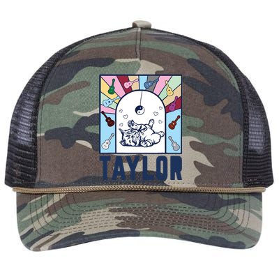 Girl Retro Taylor First Name Personalized Groovy Birthday Retro Rope Trucker Hat Cap