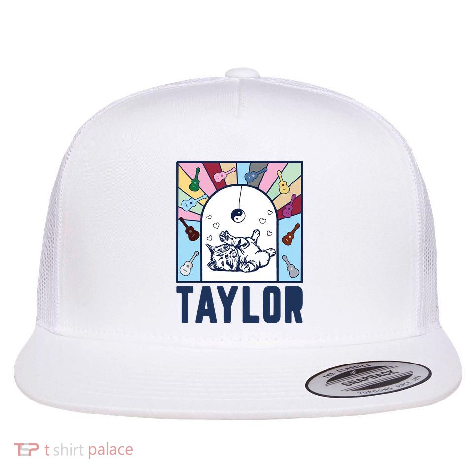 Girl Retro Taylor First Name Personalized Groovy Birthday Flat Bill Trucker Hat