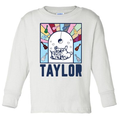 Girl Retro Taylor First Name Personalized Groovy Birthday Toddler Long Sleeve Shirt