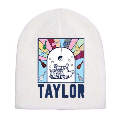 Girl Retro Taylor First Name Personalized Groovy Birthday Short Acrylic Beanie