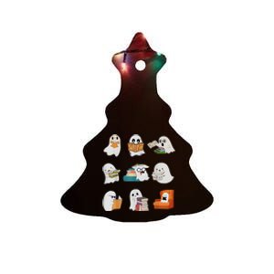 Ghost Reading Teacher Halloween Librarian Book Lover School Ceramic Tree Ornament