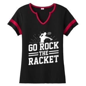 Go Rock The Racket Badminton Player Sports Shuttlecock Cross Gift Ladies Halftime Notch Neck Tee