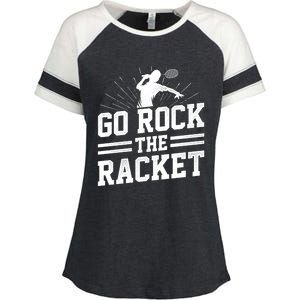 Go Rock The Racket Badminton Player Sports Shuttlecock Cross Gift Enza Ladies Jersey Colorblock Tee