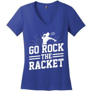 Go Rock The Racket Badminton Player Sports Shuttlecock Cross Gift Women's V-Neck T-Shirt