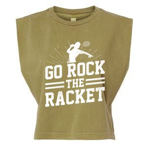 Go Rock The Racket Badminton Player Sports Shuttlecock Cross Gift Garment-Dyed Women's Muscle Tee